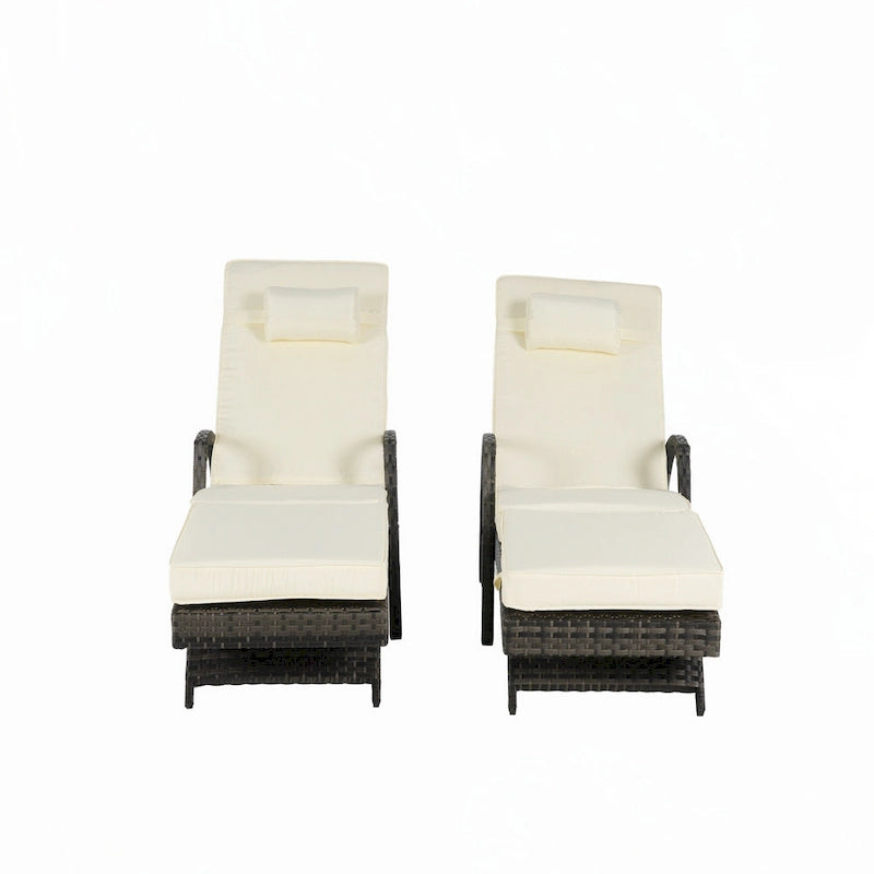 Outdoor Long Reclining Chair Set of 2 with Cushions