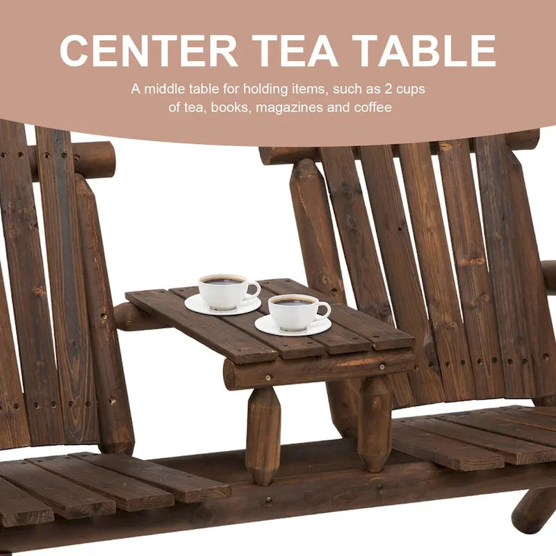 Chaise Adirondack Outsunny 2 places en bois, banc de patio avec table, causeuse d'extérieur pour foyer, véranda, jardin, terrasse