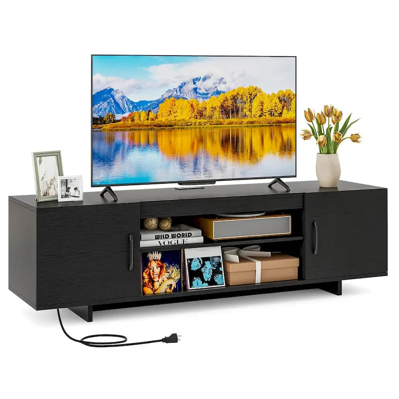 Meuble TV Costway pour téléviseurs de 70 pouces, meuble de divertissement moderne avec prise de courant - Voir détails