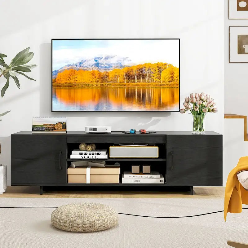 Meuble TV Costway pour téléviseurs de 70 pouces, meuble de divertissement moderne avec prise de courant - Voir détails