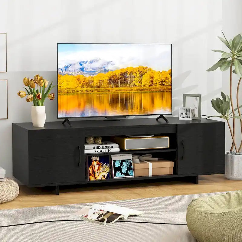 Meuble TV Costway pour téléviseurs de 70 pouces, meuble de divertissement moderne avec prise de courant - Voir détails
