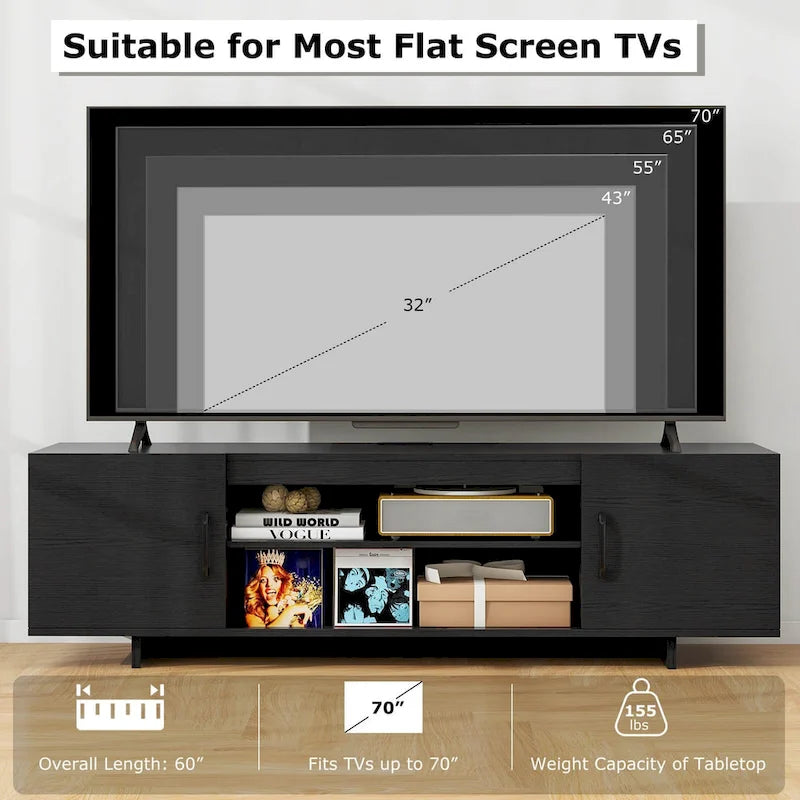 Meuble TV Costway pour téléviseurs de 70 pouces, meuble de divertissement moderne avec prise de courant - Voir détails
