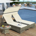 Outdoor Chaise Lounge Outdoor Daybed with Shelter Roof, Rattan Pool Reclining Chair Adjustable Backrest