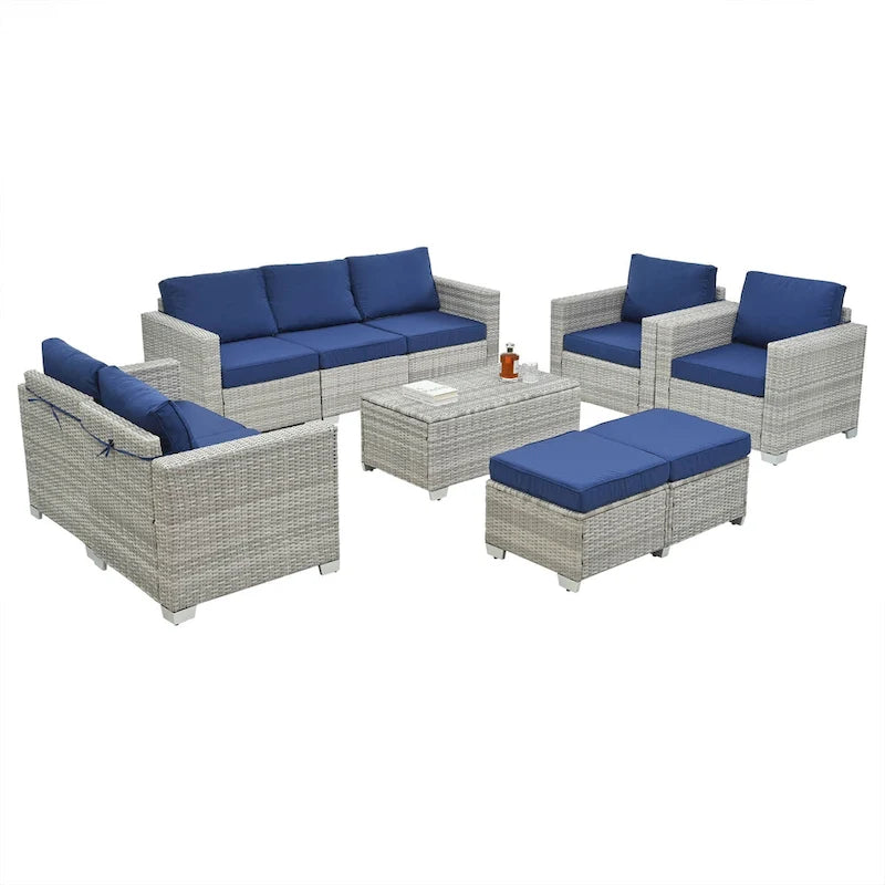Ensemble de mobilier de jardin 10 pièces en rotin PE
