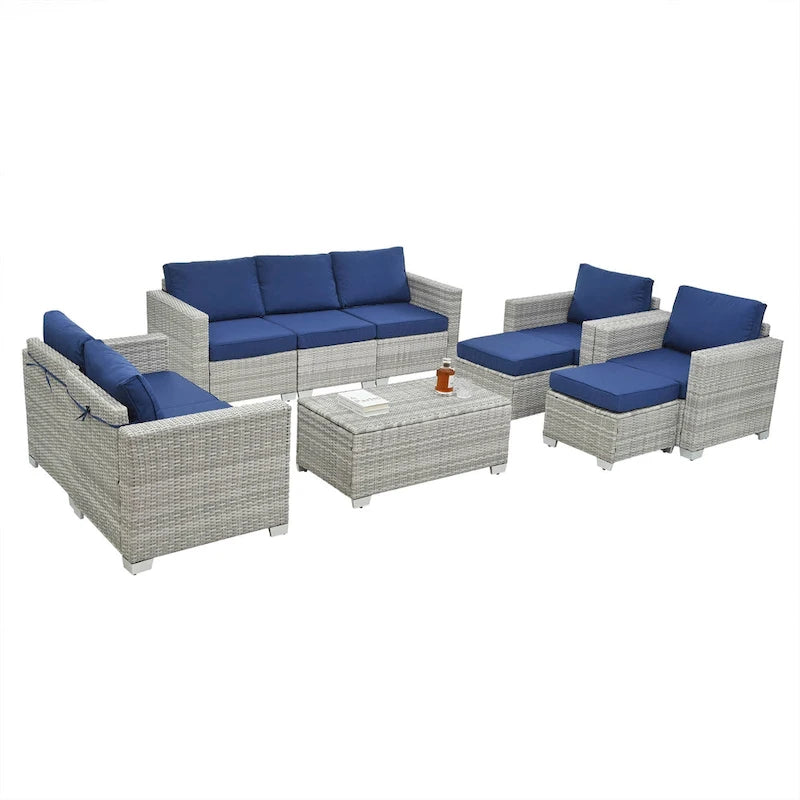 Ensemble de mobilier de jardin 10 pièces en rotin PE