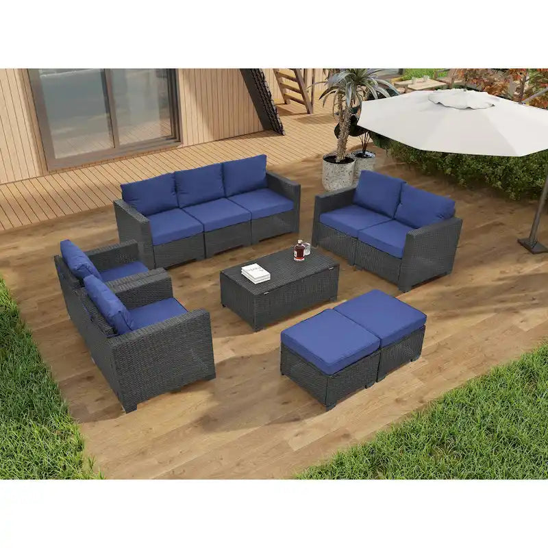 Ensemble de mobilier de jardin 10 pièces en rotin PE