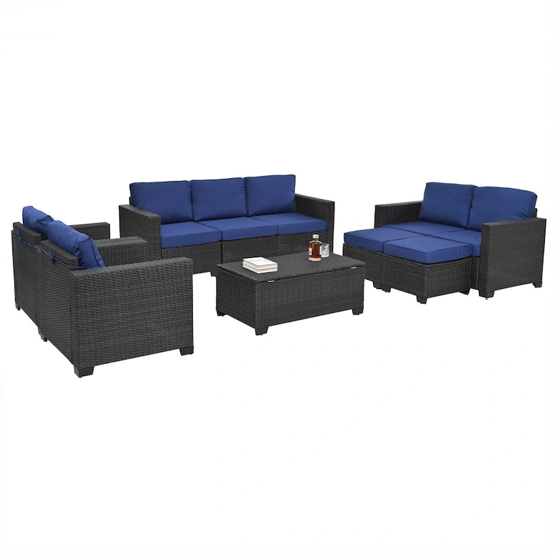 Ensemble de mobilier de jardin 10 pièces en rotin PE