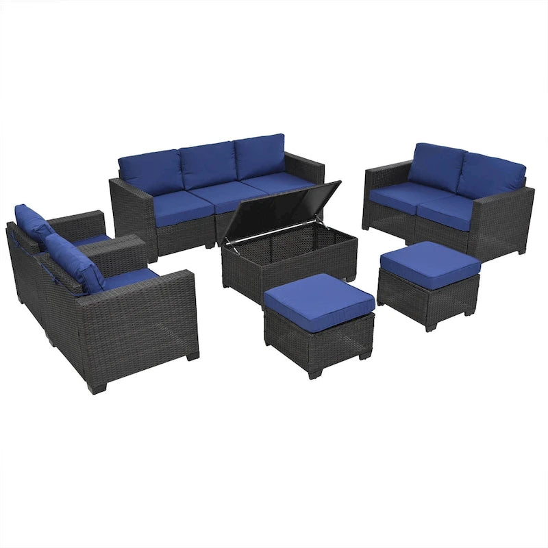 Ensemble de mobilier de jardin 10 pièces en rotin PE