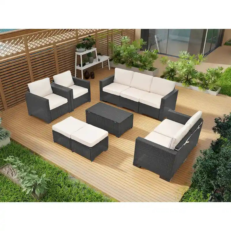 Ensemble de mobilier de jardin 10 pièces en rotin PE