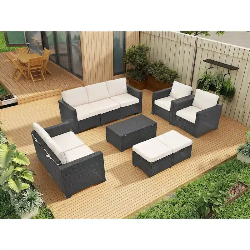 Ensemble de mobilier de jardin 10 pièces en rotin PE