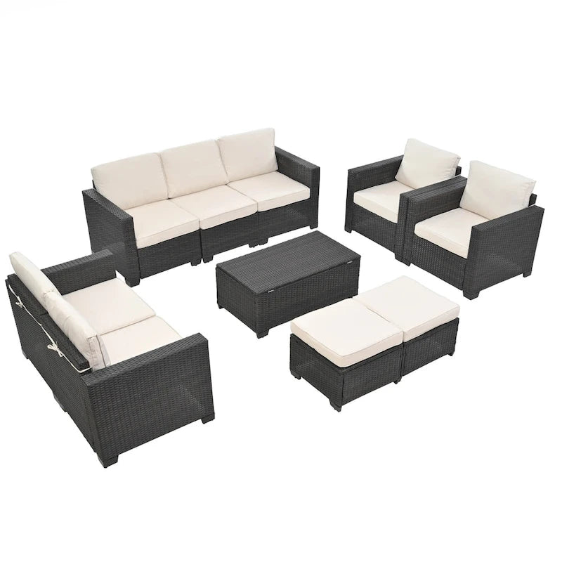 Ensemble de mobilier de jardin 10 pièces en rotin PE