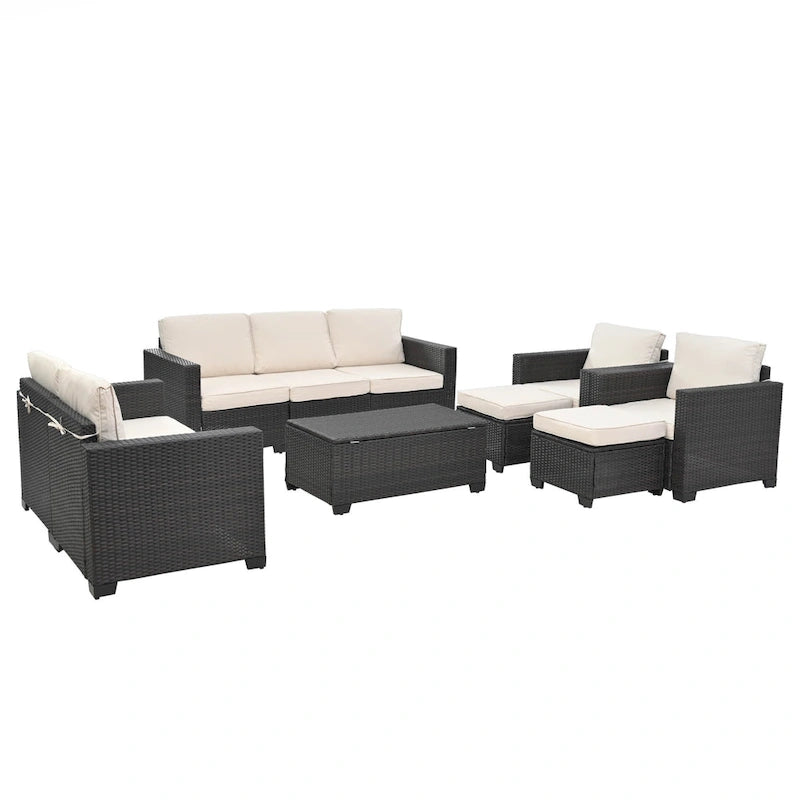 Ensemble de mobilier de jardin 10 pièces en rotin PE