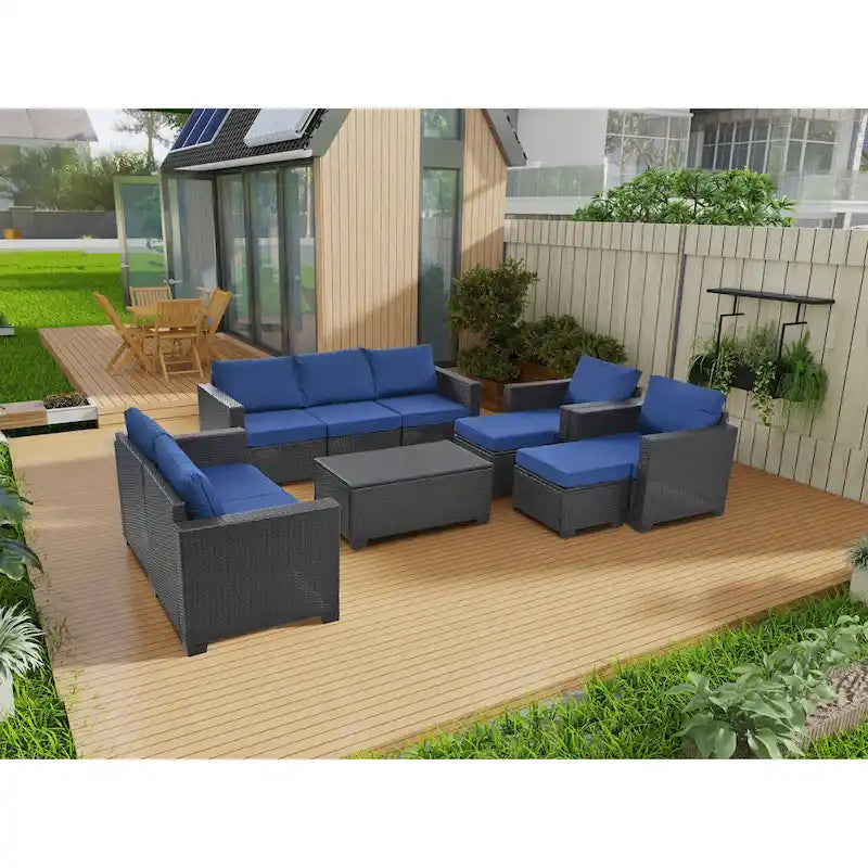 Ensemble de mobilier de jardin 10 pièces en rotin PE