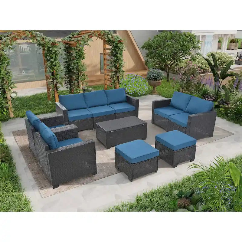 Ensemble de mobilier de jardin 10 pièces en rotin PE