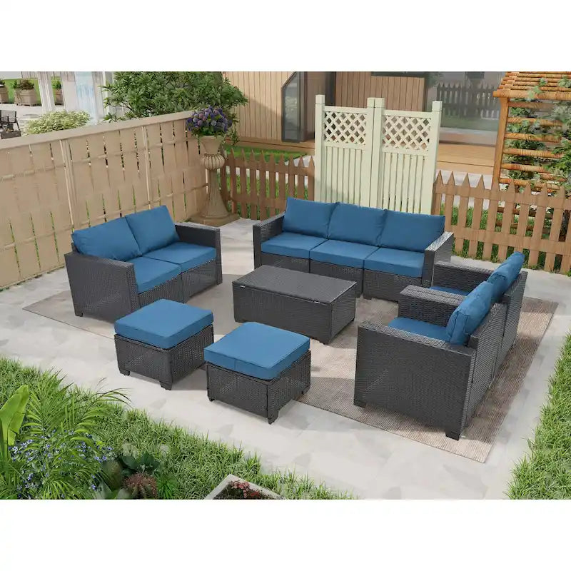 Ensemble de mobilier de jardin 10 pièces en rotin PE