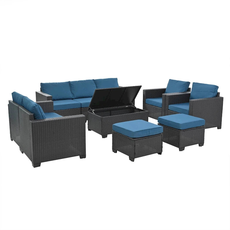Ensemble de mobilier de jardin 10 pièces en rotin PE