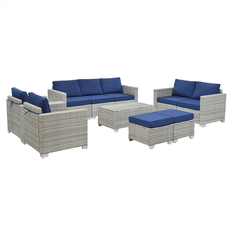 Ensemble de mobilier de jardin 10 pièces en rotin PE