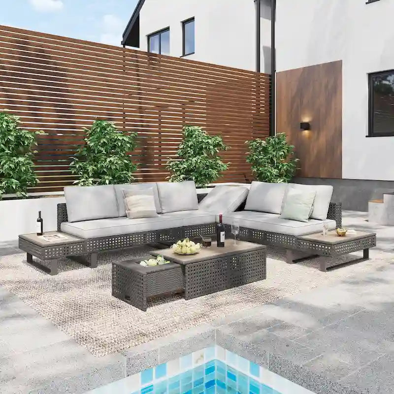 Ensemble de meubles de patio en osier diamant 6 places