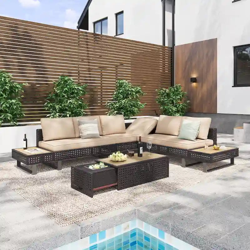 6-Pers Diamond Weave Patio Sectional Furniture Set
