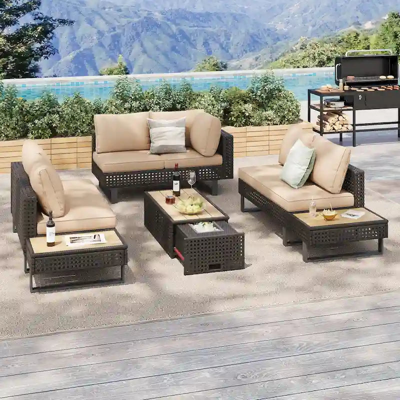 Ensemble de meubles de patio en osier diamant 6 places