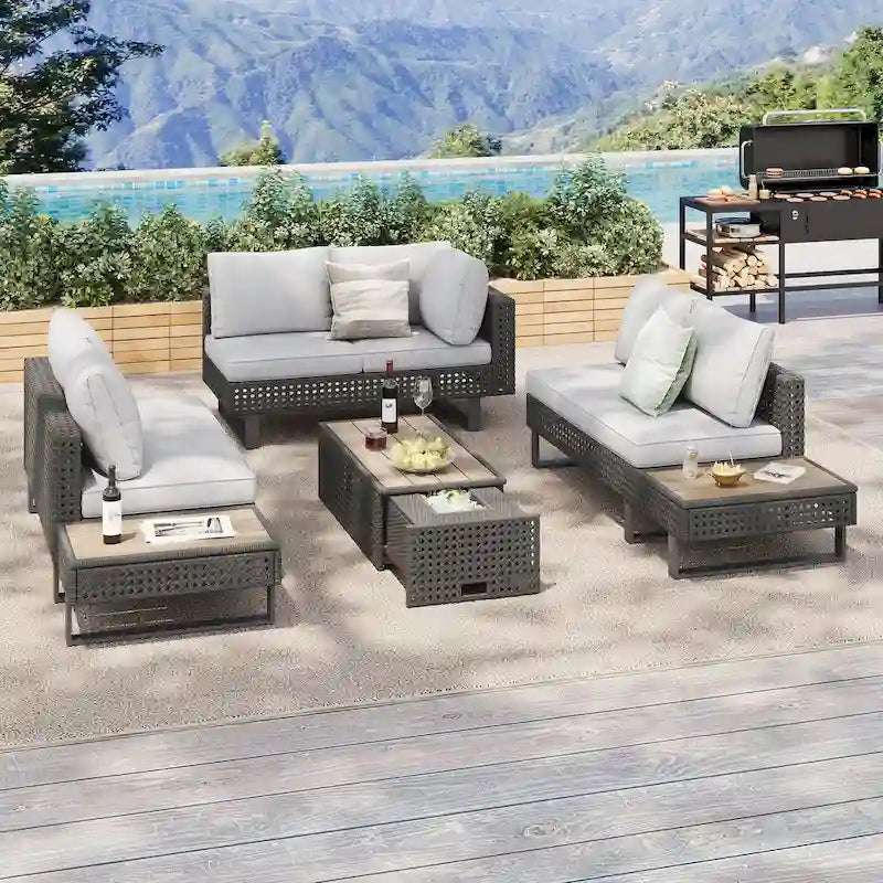 Ensemble de meubles de patio en osier diamant 6 places
