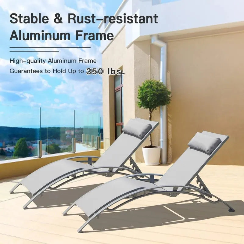 Domi Outdoor Living Aluminum Patio Chaise Lounge Set  Curved Design, Adjustable Positions, and Durable Construction - N/A