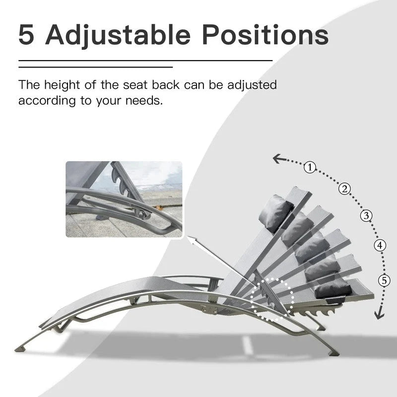 Ensemble de chaises longues de patio en aluminium Domi Outdoor Living – Design incurvé, positions réglables et construction durable – N/A