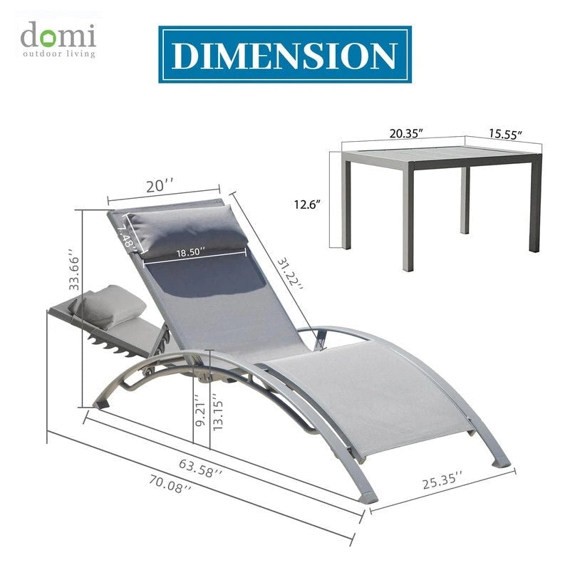 Ensemble de chaises longues de patio en aluminium Domi Outdoor Living – Design incurvé, positions réglables et construction durable – N/A
