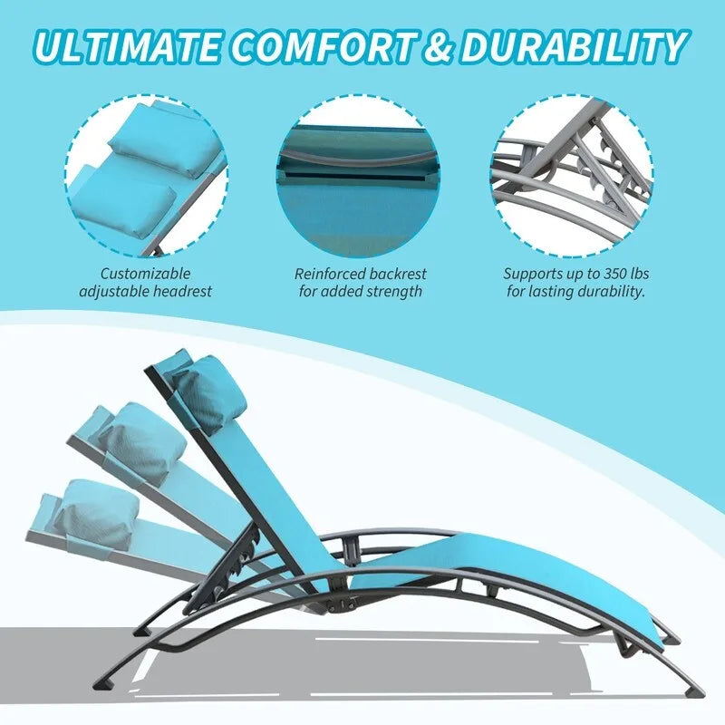 Ensemble de chaises longues de patio en aluminium Domi Outdoor Living – Design incurvé, positions réglables et construction durable – N/A