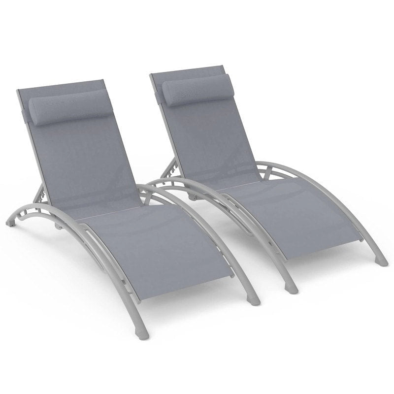 Ensemble de chaises longues de patio en aluminium Domi Outdoor Living – Design incurvé, positions réglables et construction durable – N/A