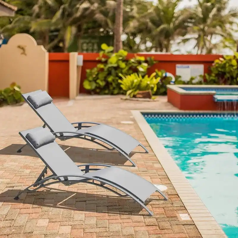 Ensemble de chaises longues de patio en aluminium Domi Outdoor Living – Design incurvé, positions réglables et construction durable – N/A