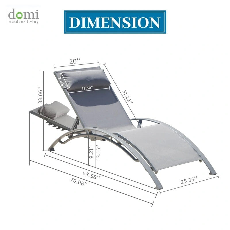 Ensemble de chaises longues de patio en aluminium Domi Outdoor Living – Design incurvé, positions réglables et construction durable – N/A