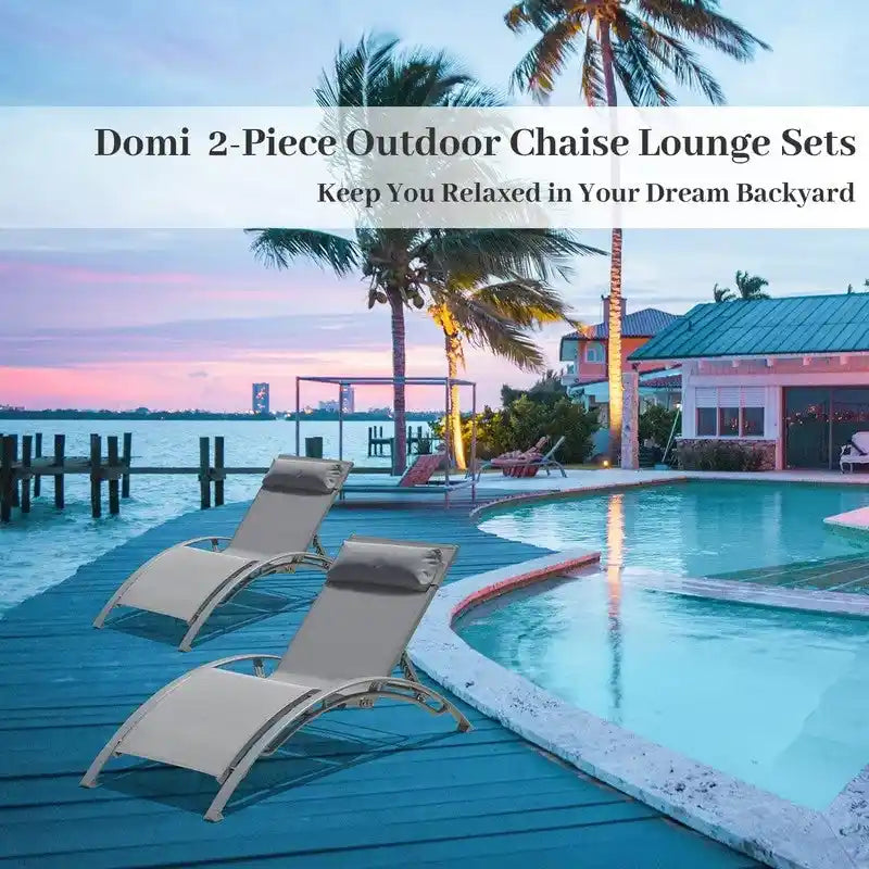 Ensemble de chaises longues de patio en aluminium Domi Outdoor Living – Design incurvé, positions réglables et construction durable – N/A
