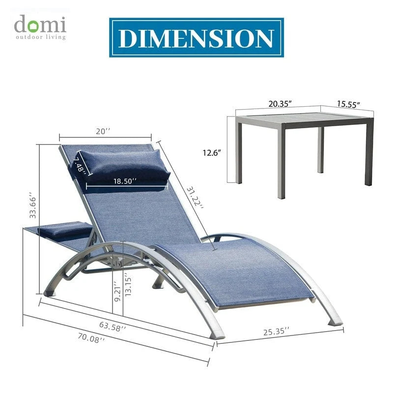 Ensemble de chaises longues de patio en aluminium Domi Outdoor Living – Design incurvé, positions réglables et construction durable – N/A