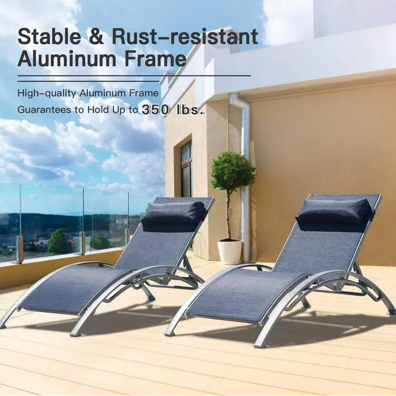 Ensemble de chaises longues de patio en aluminium Domi Outdoor Living – Design incurvé, positions réglables et construction durable – N/A