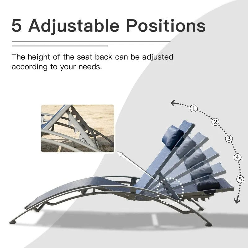 Ensemble de chaises longues de patio en aluminium Domi Outdoor Living – Design incurvé, positions réglables et construction durable – N/A