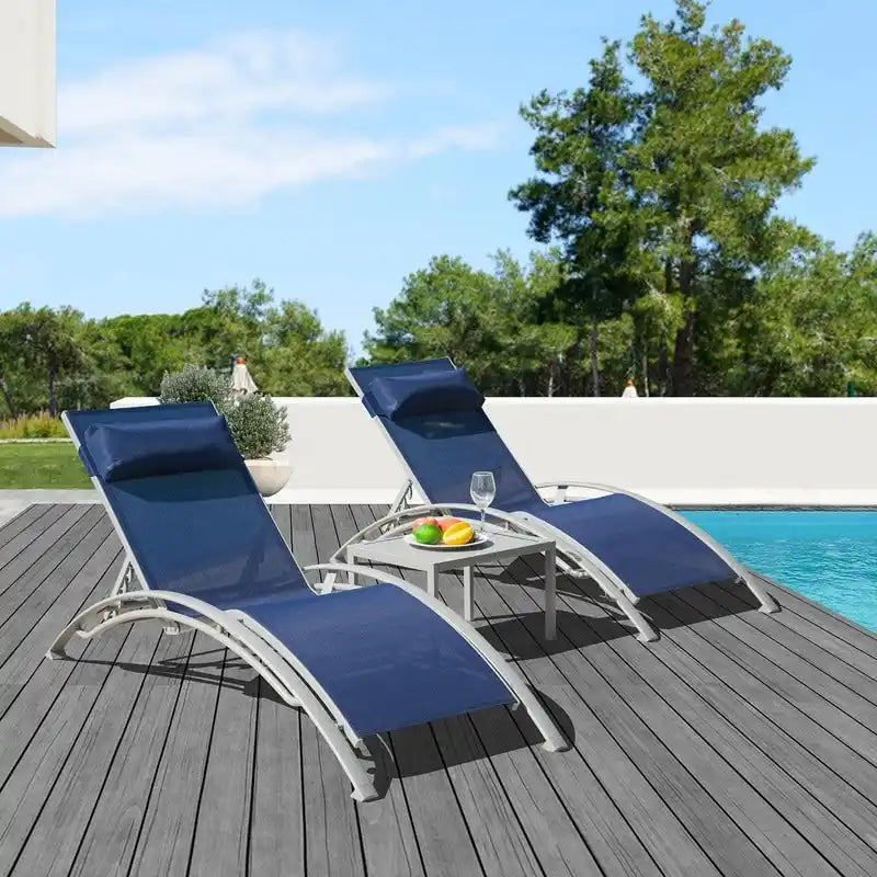 Ensemble de chaises longues de patio en aluminium Domi Outdoor Living – Design incurvé, positions réglables et construction durable – N/A