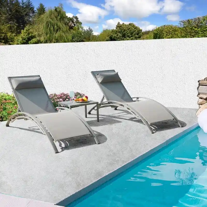 Ensemble de chaises longues de patio en aluminium Domi Outdoor Living – Design incurvé, positions réglables et construction durable – N/A