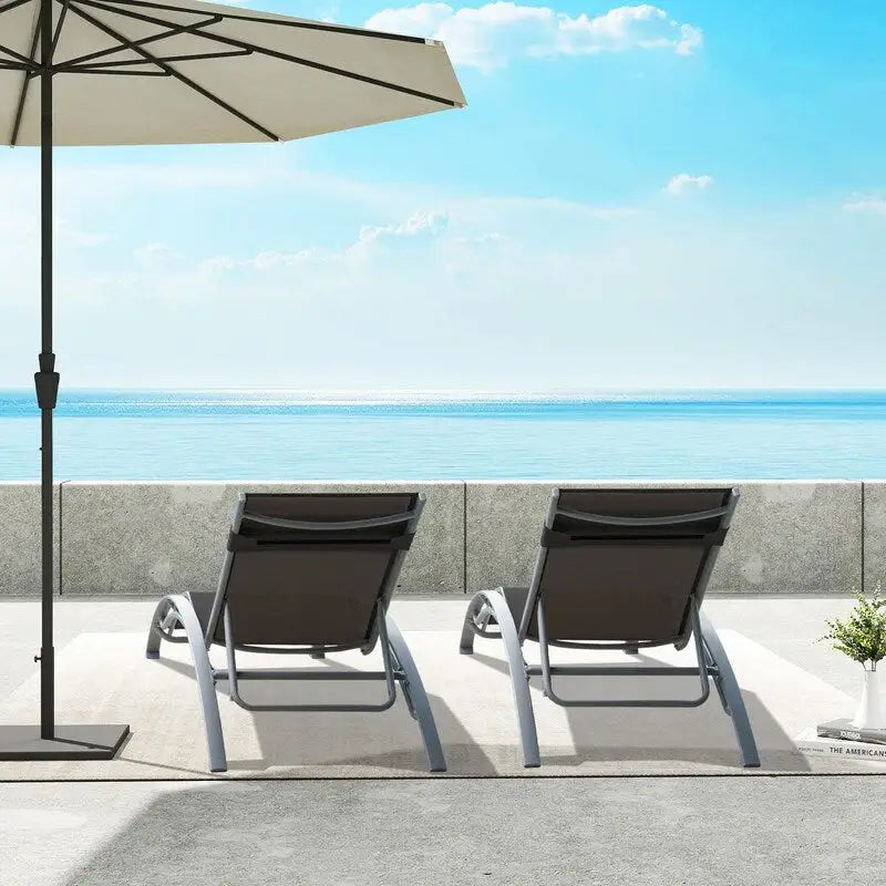 Ensemble de chaises longues de patio en aluminium Domi Outdoor Living – Design incurvé, positions réglables et construction durable – N/A