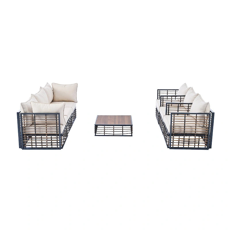 Ensemble de canapé d'angle modulaire d'extérieur 7 pièces en métal avec table basse et chaises