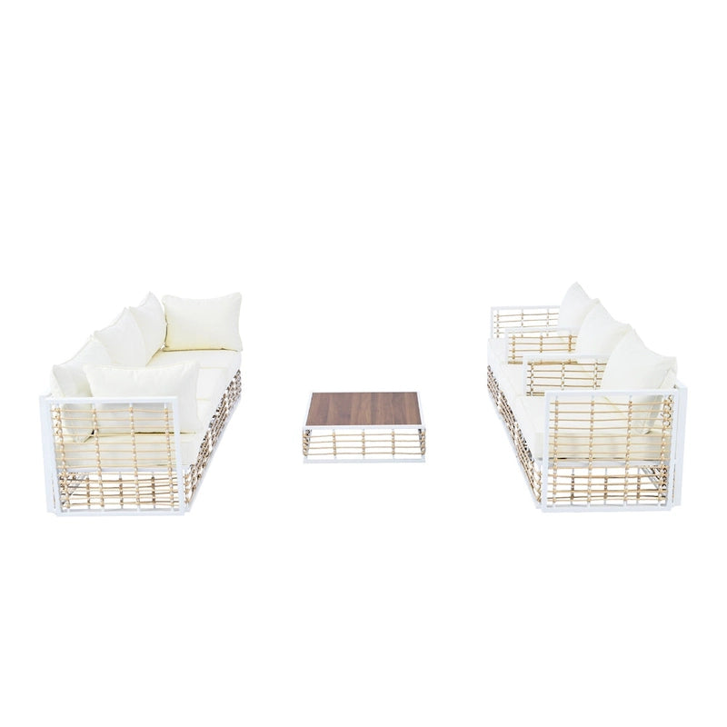 Ensemble de canapé d'angle modulaire d'extérieur 7 pièces en métal avec table basse et chaises