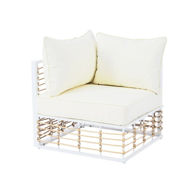 Ensemble de canapé d'angle modulaire d'extérieur 7 pièces en métal avec table basse et chaises