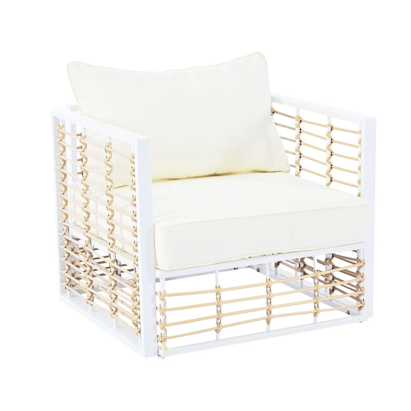 Ensemble de canapé d'angle modulaire d'extérieur 7 pièces en métal avec table basse et chaises