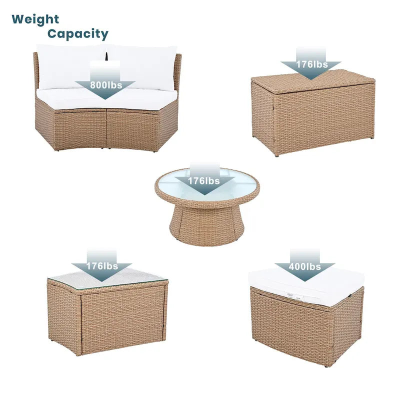 Canapé d'angle modulable 10 places en rotin pour l'extérieur avec table basse et tables d'appoint