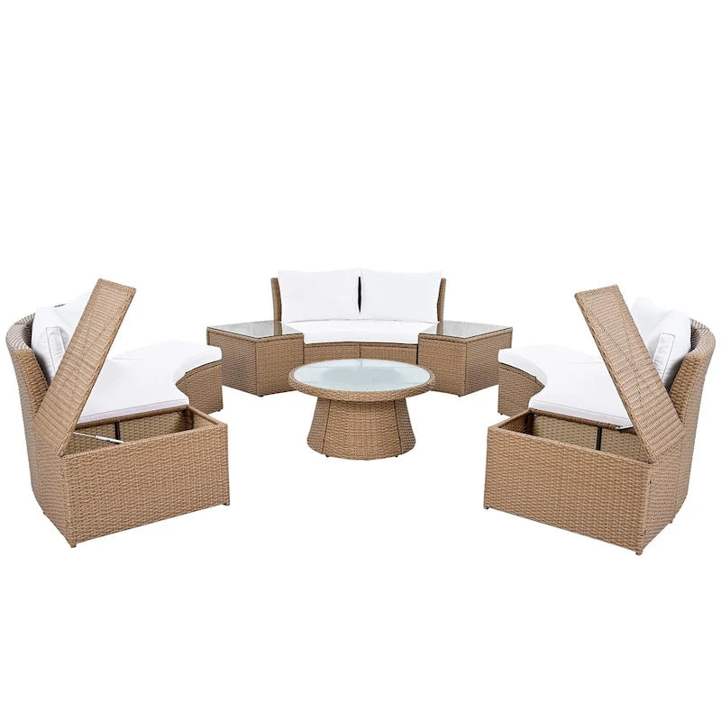 Canapé d'angle modulable 10 places en rotin pour l'extérieur avec table basse et tables d'appoint