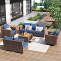 Ensemble de canapé d'angle conversationnel 8 pièces en osier pour l'extérieur avec fauteuils pivotants et table de rangement