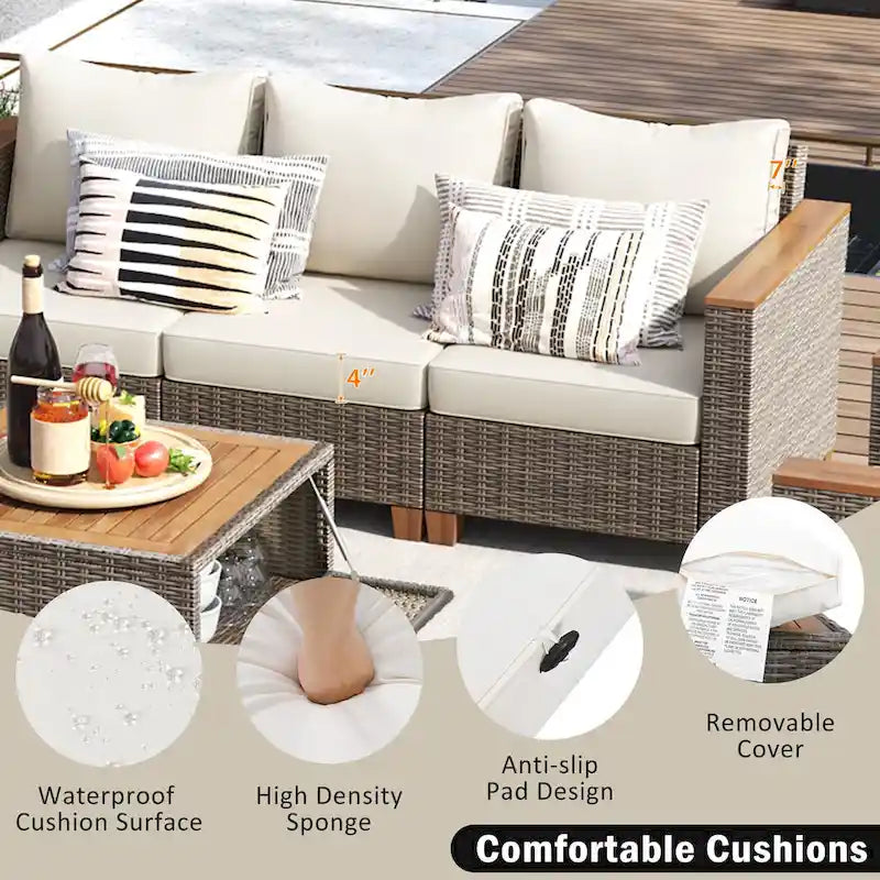 Ensemble de canapé d'angle conversationnel 8 pièces en osier pour l'extérieur avec fauteuils pivotants et table de rangement