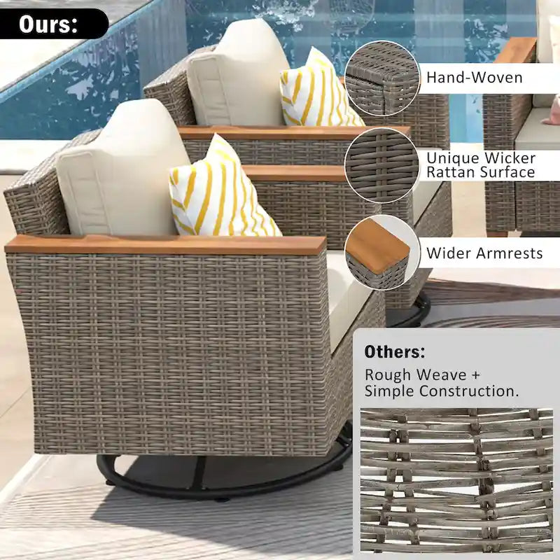 Ensemble de canapé d'angle conversationnel 8 pièces en osier pour l'extérieur avec fauteuils pivotants et table de rangement
