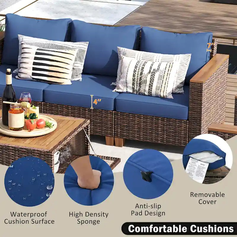 Ensemble de canapé d'angle conversationnel 8 pièces en osier pour l'extérieur avec fauteuils pivotants et table de rangement