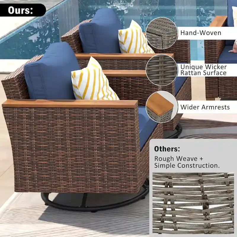 Ensemble de canapé d'angle conversationnel 8 pièces en osier pour l'extérieur avec fauteuils pivotants et table de rangement